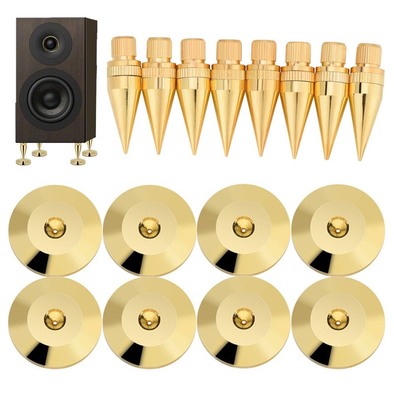 Tihebeyan 8 Pairs Copper Speaker Spike Isolation Stand+Base Pad Shockproof Feet Mat, Speaker Spike Pad Kit for Amplifier, CD DVD Player, Turntable Recorder - Image 1